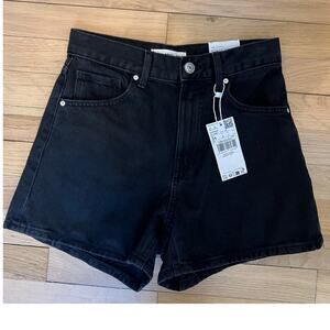 NEW Mango Women's 2 Black Jean Shorts Zoe High Waist Straight Fit Denim